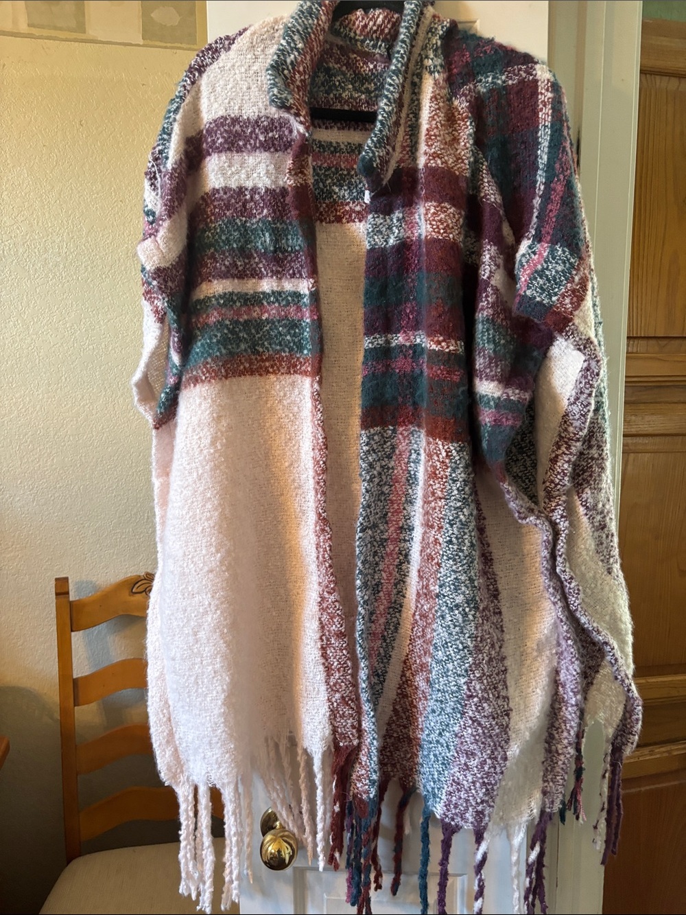 torrid Pink and Multi-Stripe Open-Front Fringe Poncho